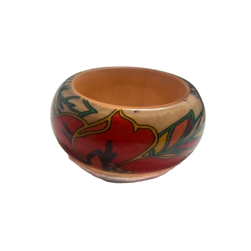 Retired Anthropologie Wide Floral Fabric Lucite Chunky Bangle Women’s Bracelet